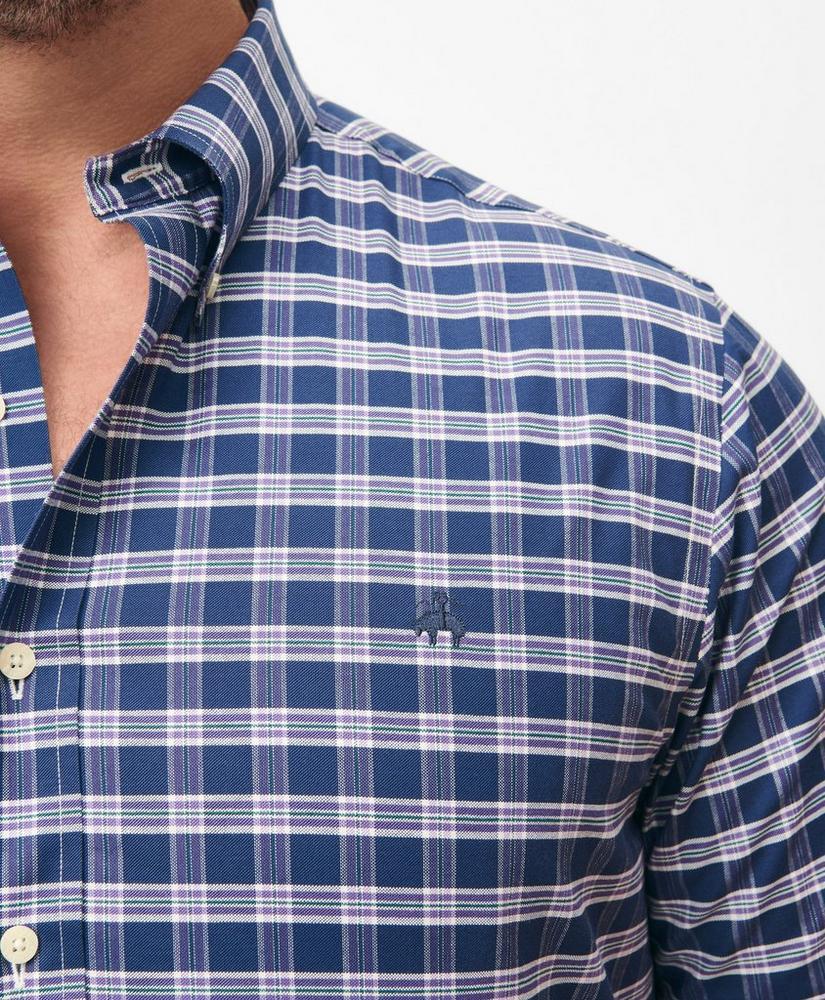 Big & Tall Stretch Cotton Non-Iron Oxford Polo Button Down Collar Checked Shirt Product Image