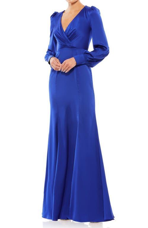 Ieena for Mac Duggal Empire Long Sleeve Satin Trumpet Gown Product Image