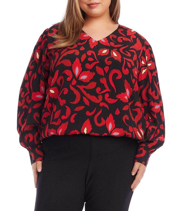 Karen Kane Plus Size Floral Print V-Neck Long Sleeve Blouse Product Image