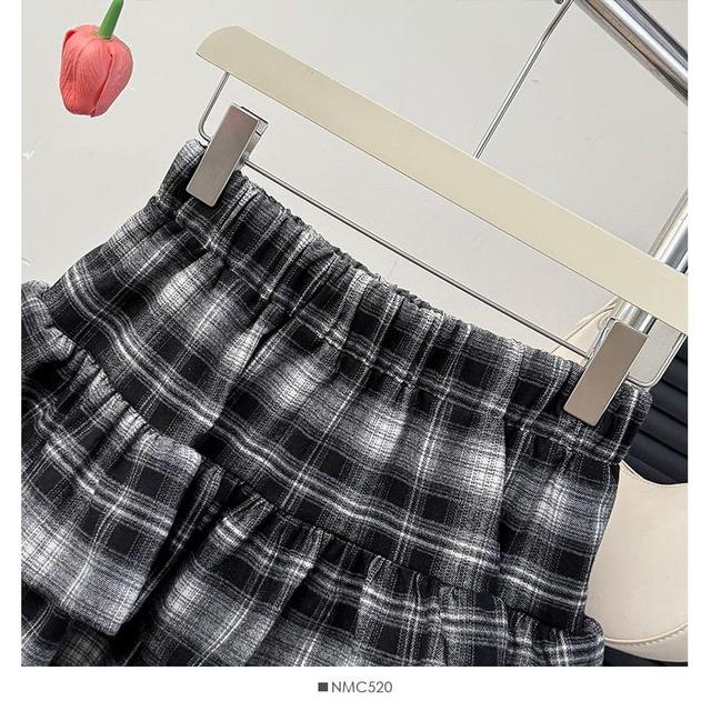 Tiered Plaid High-Rise A-Line Skirt Product Image