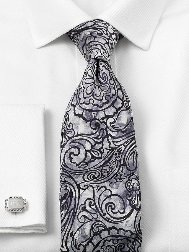 Paisley Printed Italian Silk Tie - Silver Product Image