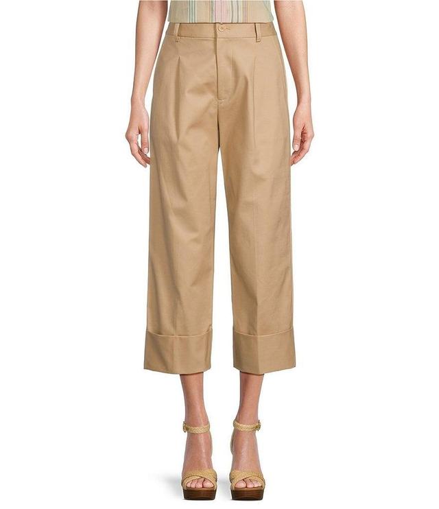 Lauren Ralph Lauren Double Faced Stretch Cotton High Rise Wide Leg Pleat Front Roll Cuff Cropped Pants Product Image