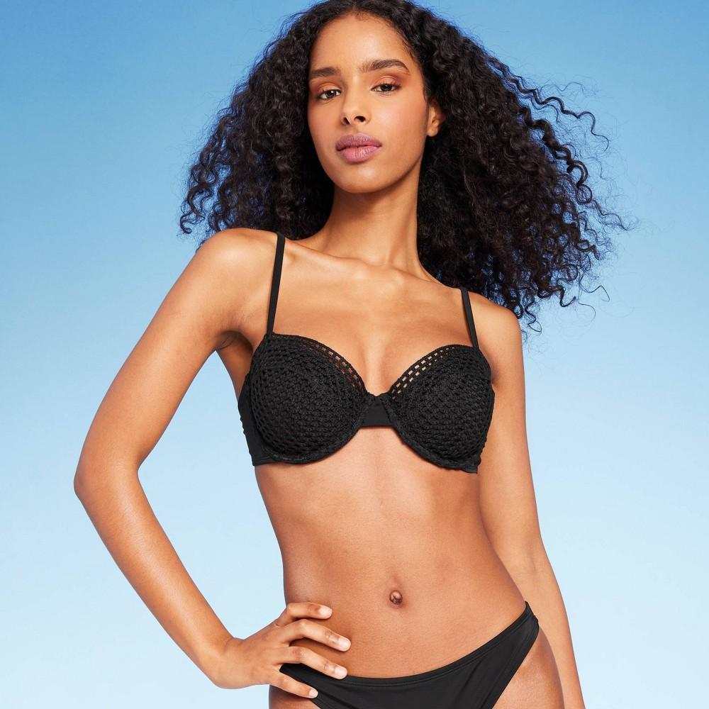 Womens Crochet Underwire Bikini Top - Shade & Shore Black 32B Product Image