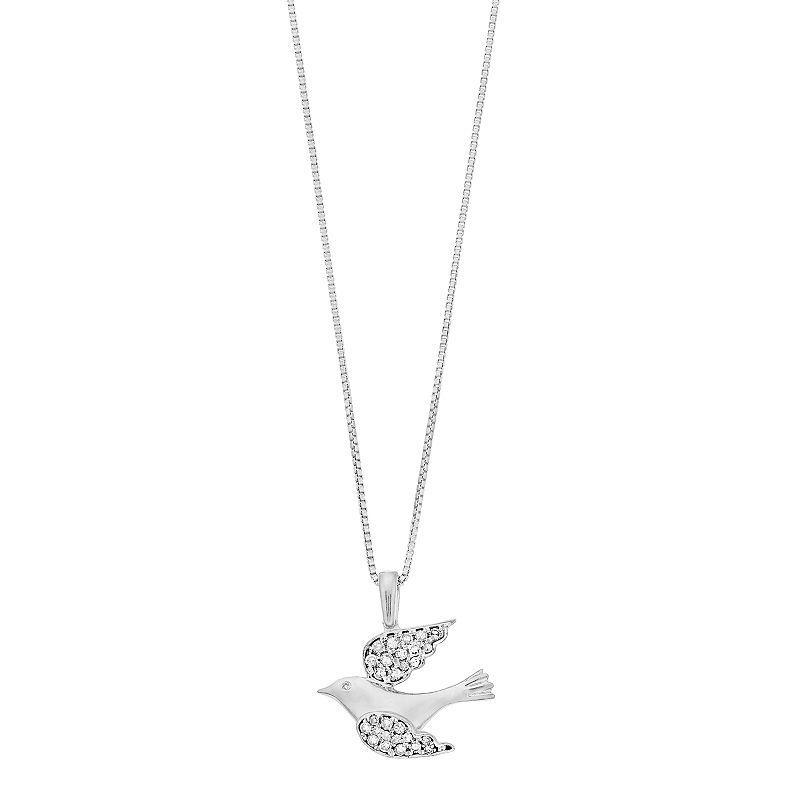 Gemminded Sterling Silver 1/6 Carat T.W. Diamond Bird Pendant Necklace, Womens Product Image