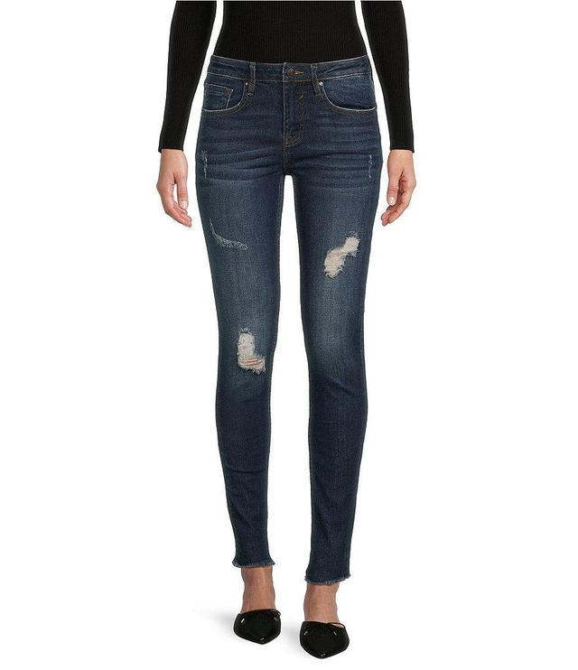 Vigoss Jagger Mid Rise Destructed Frayed Hem Skinny Jeans Product Image