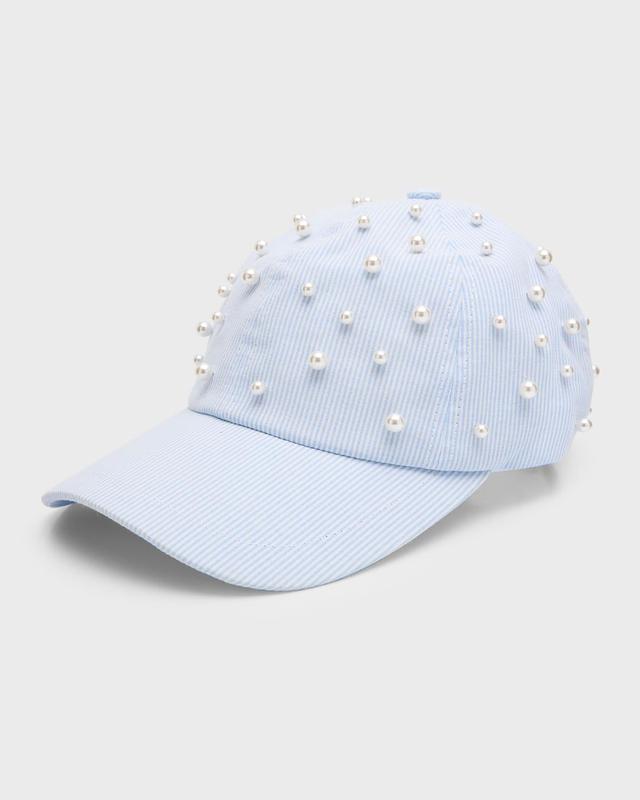 Lele Sadoughi Imitation Pearl Accent Stripe Seersucker Baseball Cap Product Image