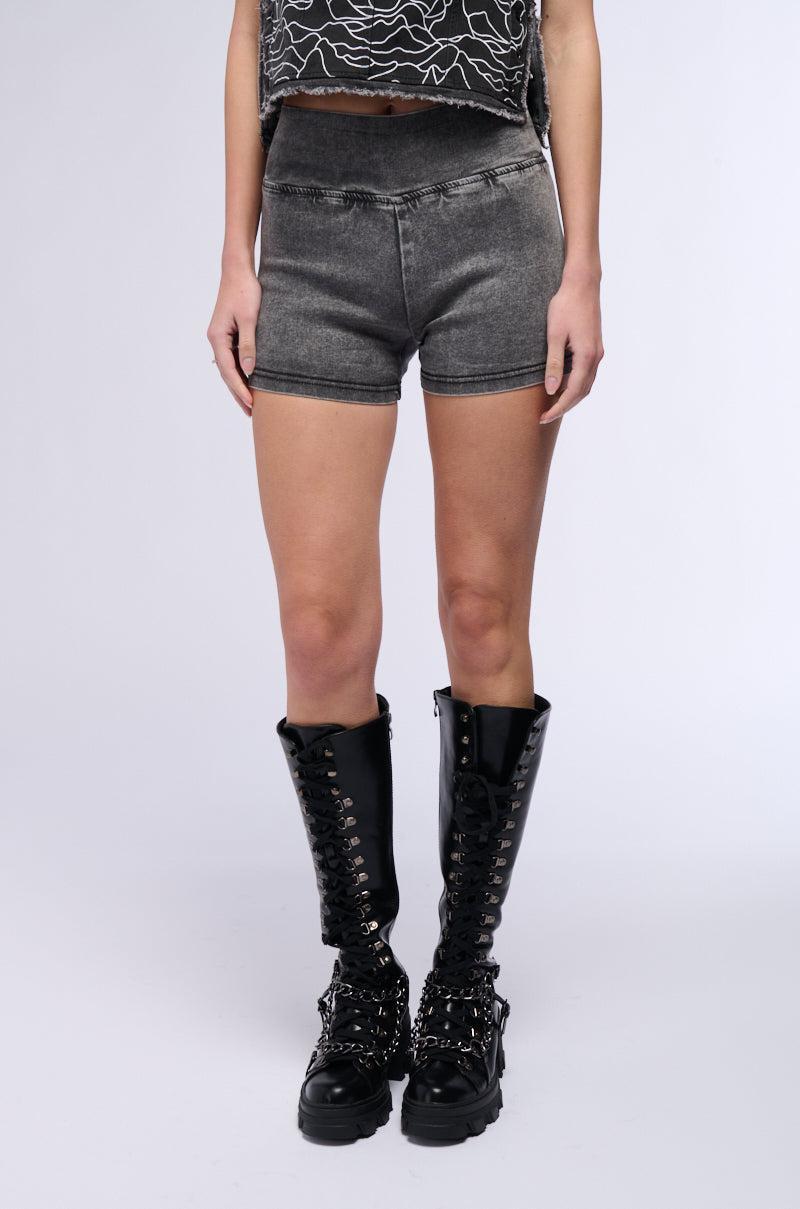 THE FLEX FIT DENIM BIKER SHORT IN BLACK DENIM Product Image