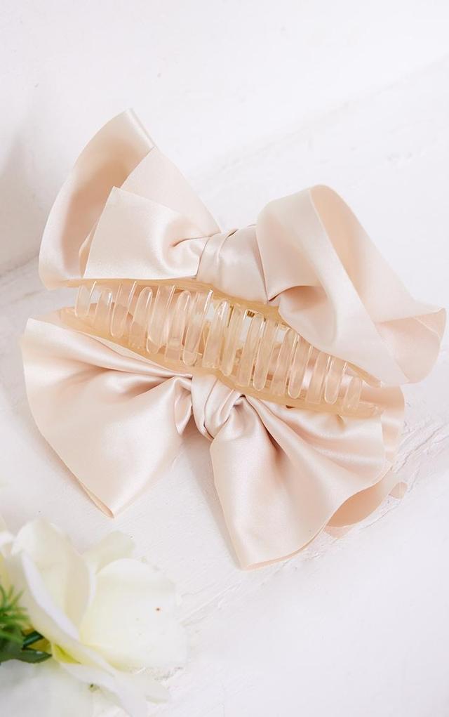 Cream Satin Oversized Bow Hair Claw Product Image