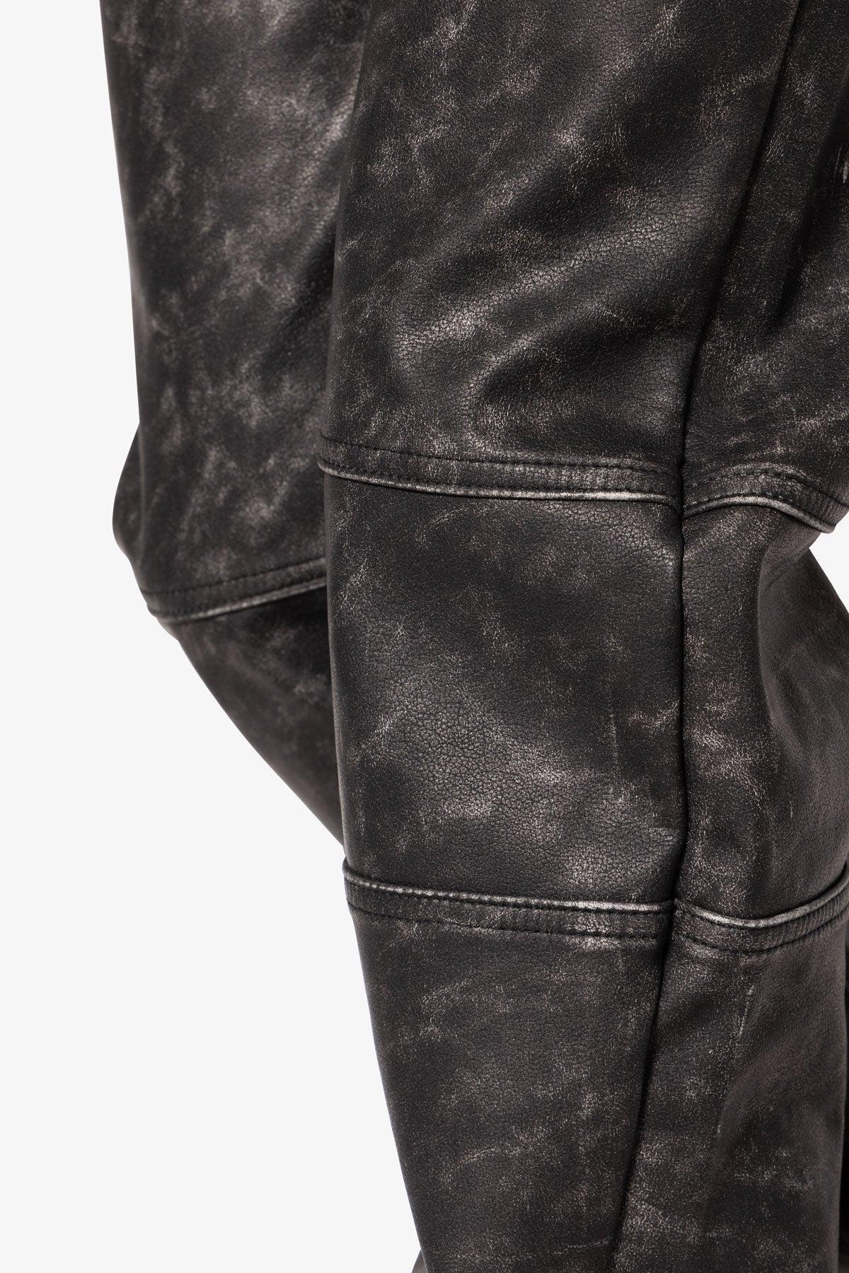 V706 Washed Leather Pants - Black Product Image