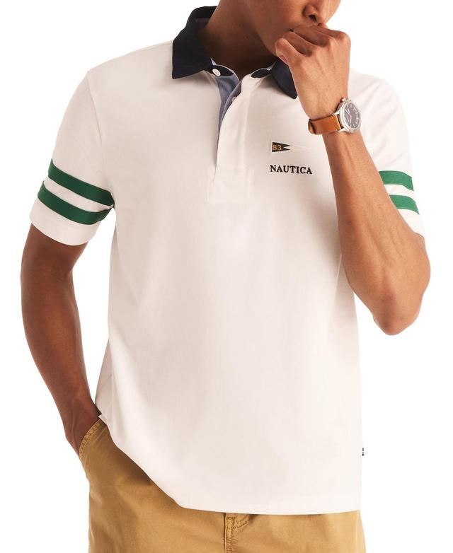 Nautica Mens Short Sleeve Striped-Trim Rugby Polo Shirt Product Image