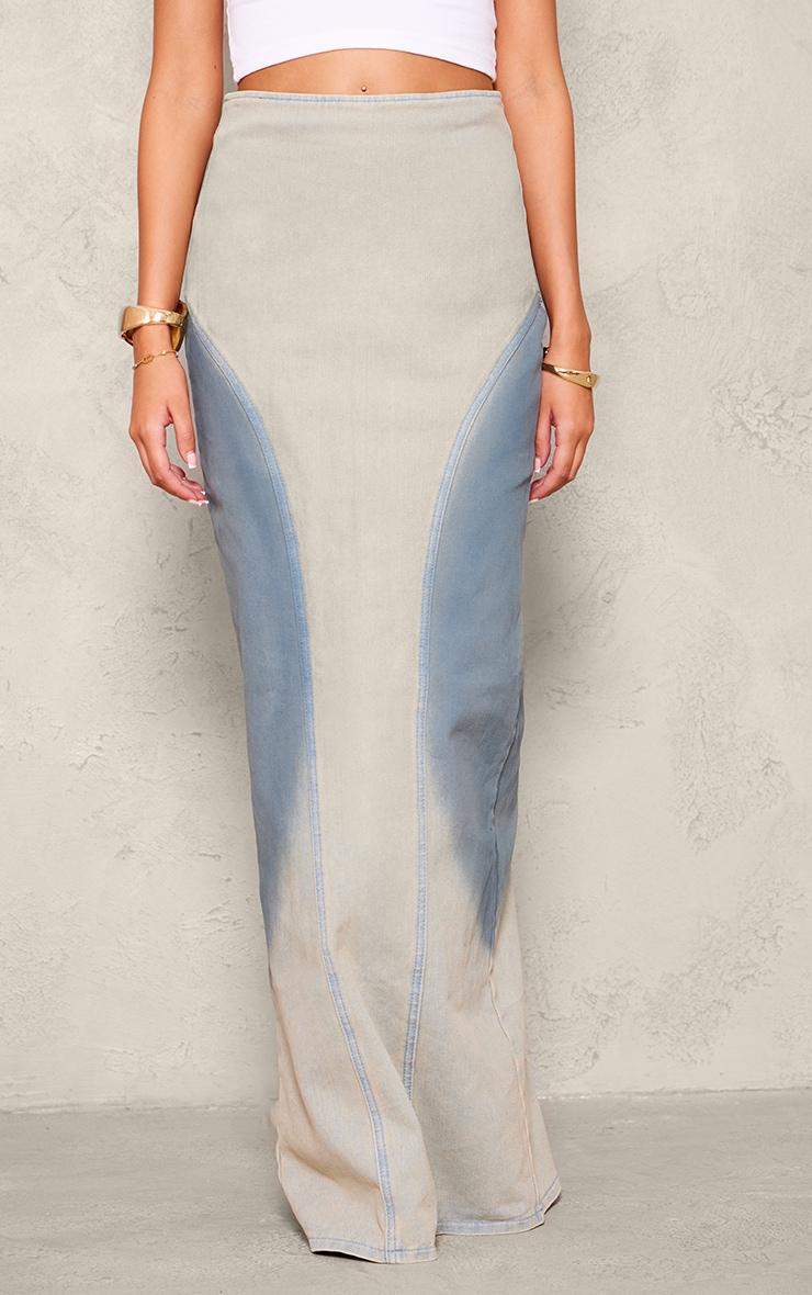 Tall Light Blue Wash Ombre Wash Maxi Denim Skirt Product Image