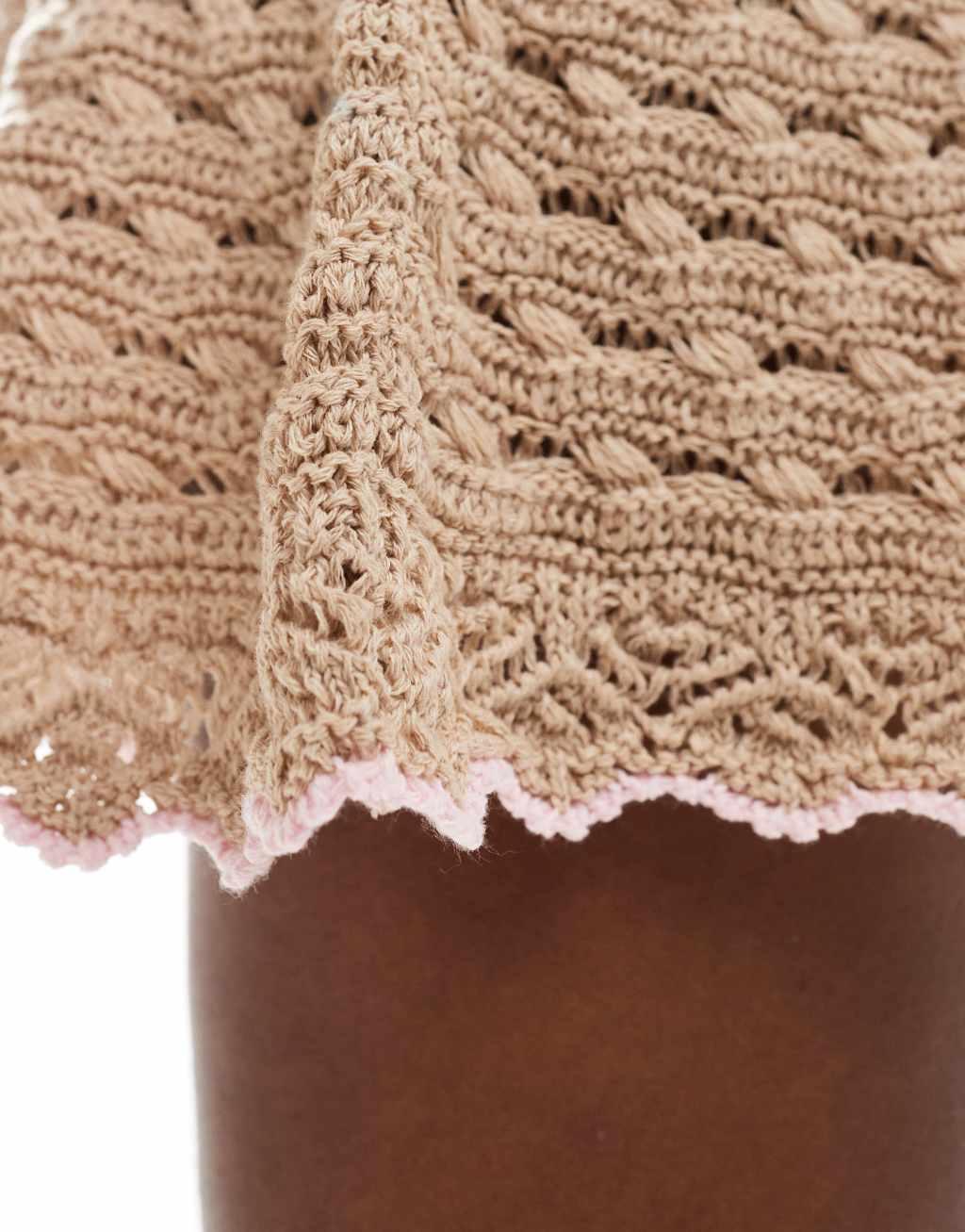 ASOS DESIGN knitted mini skirt with frill in mocha Product Image