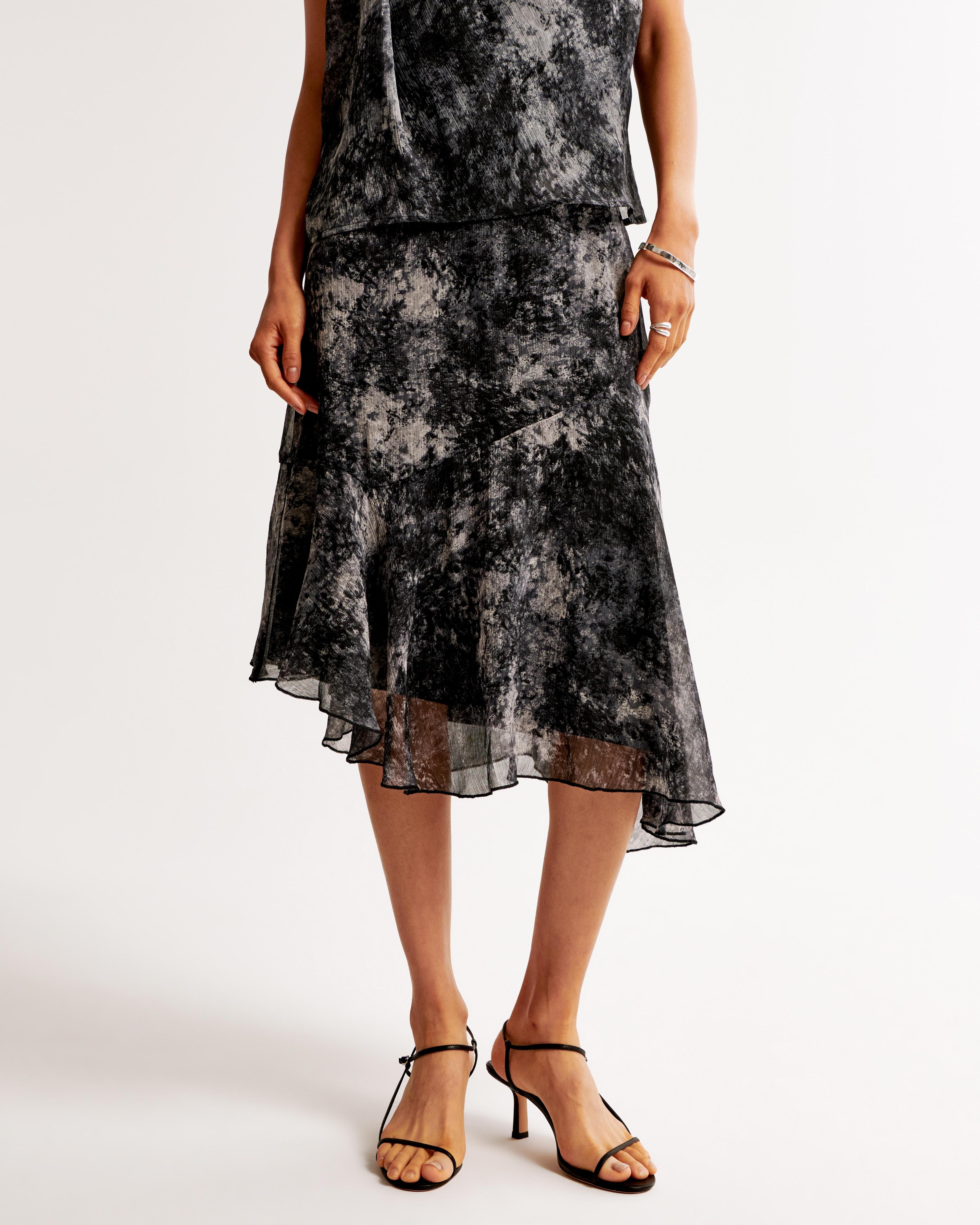 Crinkle Asymmetrical Midi Skirt Product Image