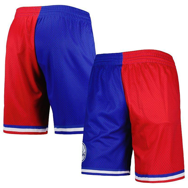 Mens Mitchell & Ness Royal/Red Philadelphia 76ers Hardwood Classics 1982 Split Swingman Shorts Product Image