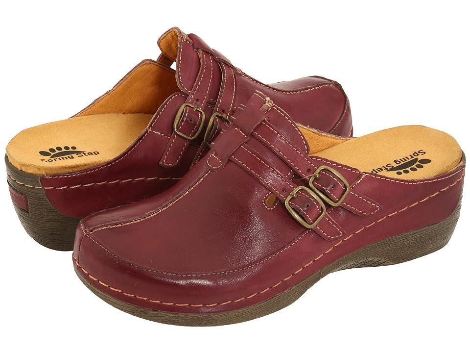 Spring Step Happy Womens Leather Clogs Red Product Image