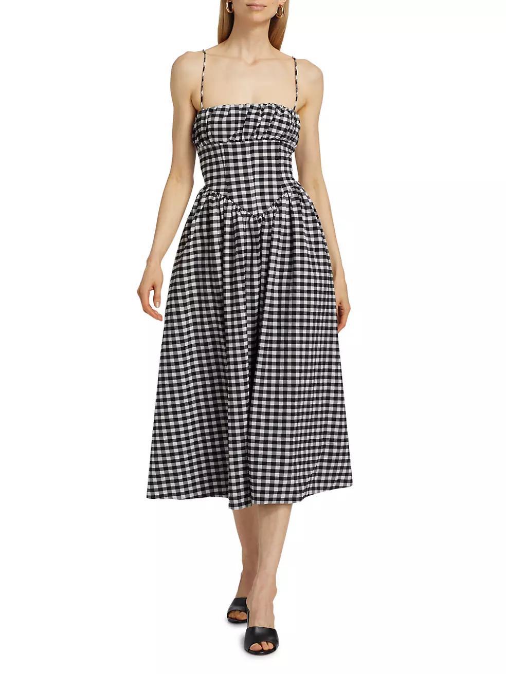 Womens Barrett Seamed Gingham Midi-Dress Product Image