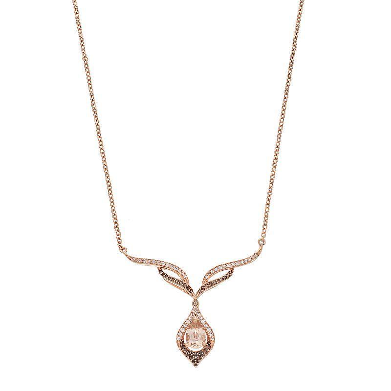 10k Rose Gold Morganite & 1/4 Carat T.W. Diamond Pendant Necklace, Womens Brown Product Image