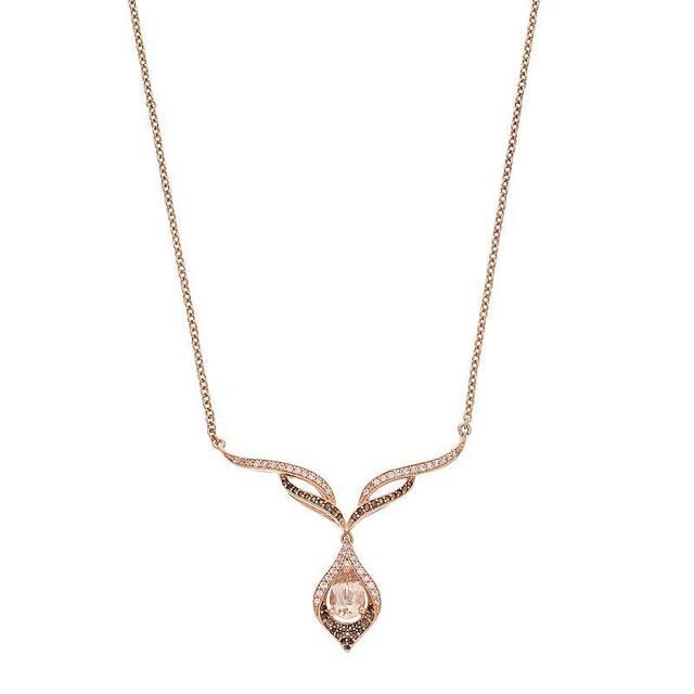 10k Rose Gold Morganite & 1/4 Carat T.W. Diamond Pendant Necklace, Womens Brown Product Image