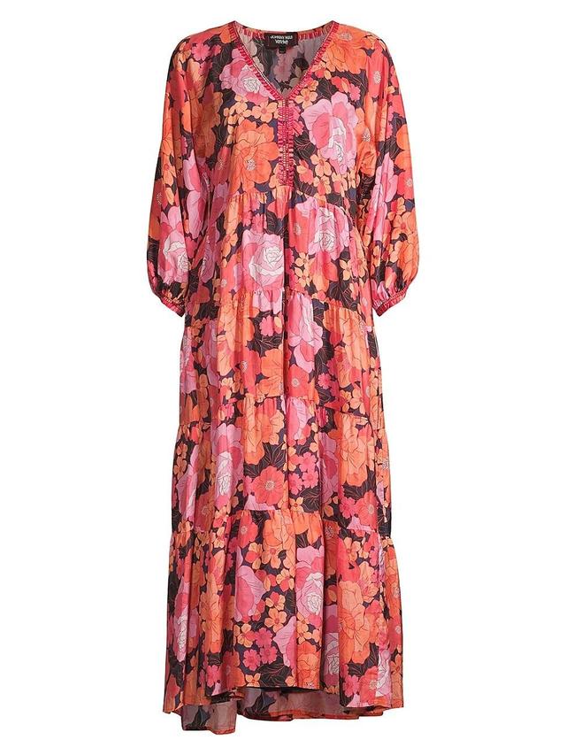 Womens Becca Dolman-Sleeve Floral Silk Maxi Dress Product Image