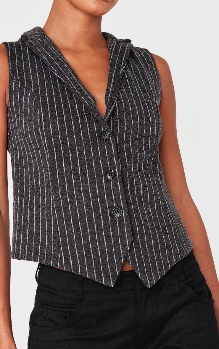  Charcoal Pinstripe Wool Look Collar Vest Product Image