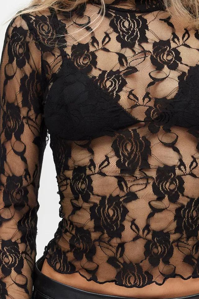 Out From Under Clarise Sheer Rose Floral Lace Turtleneck Top Product Image