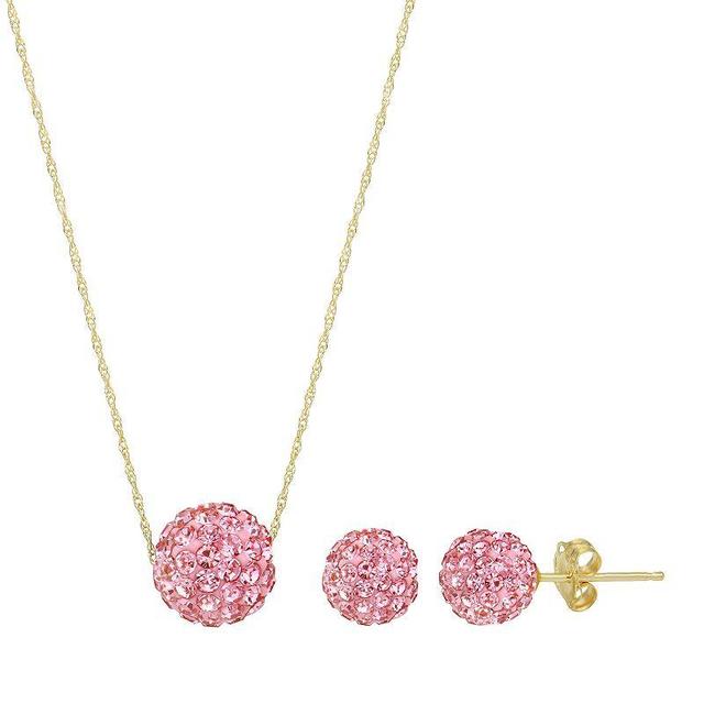 14k Gold Crystal Fireball Necklace & Stud Earring Set, Womens Pink Product Image