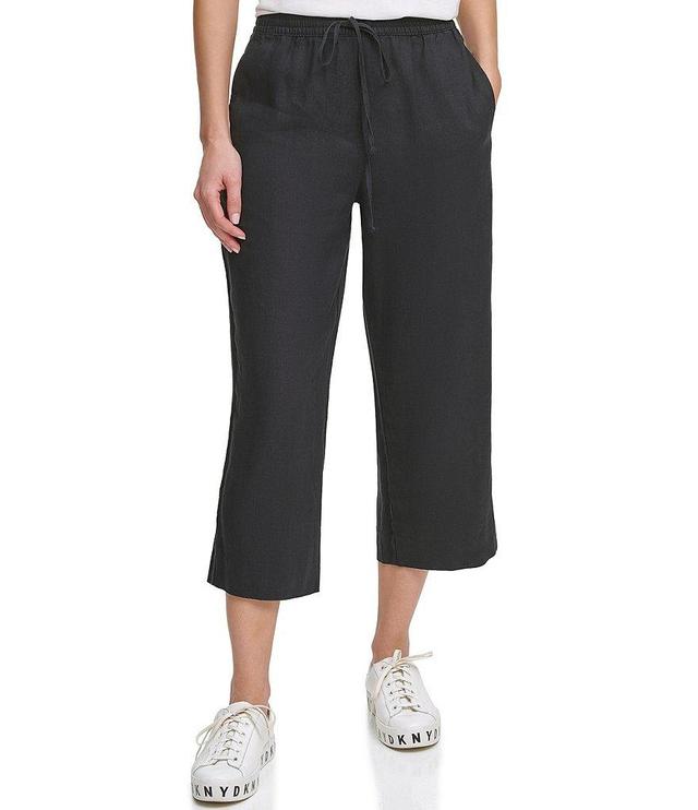 DKNY Wide Leg Drawstring Woven Linen Blend Coordinating Pocketed Pants Product Image