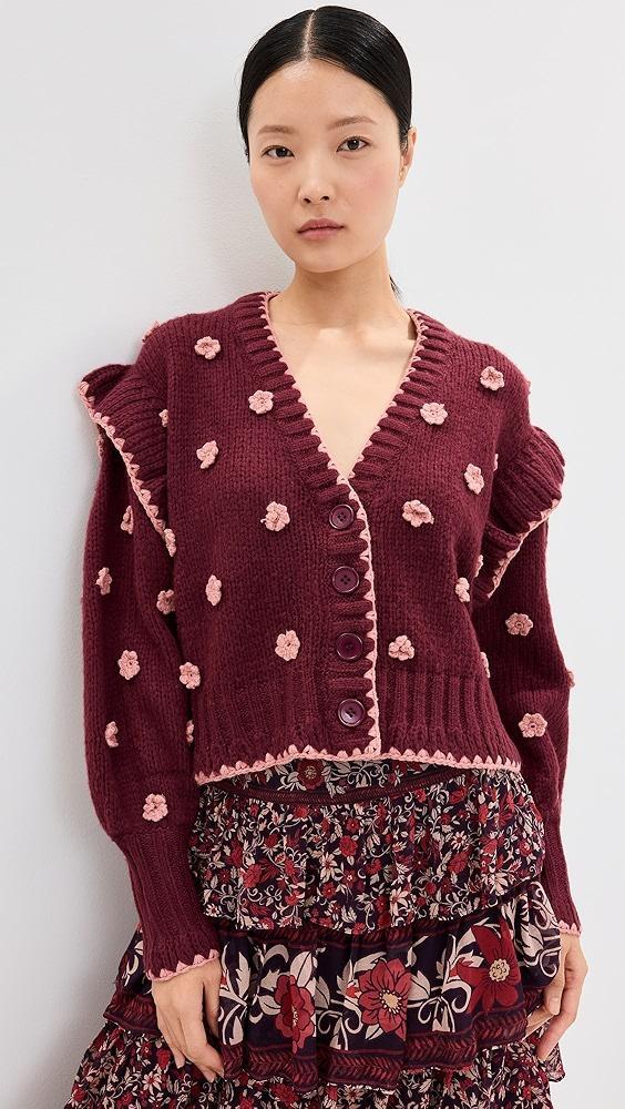 FARM Rio Burgundy Crochet Flowers Knit Cardigan | Shopbop product image