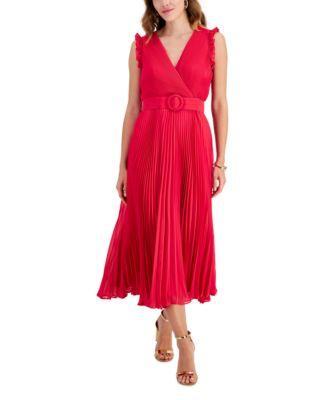 Taylor Womens Belted Pleated Chiffon Midi Dress Product Image