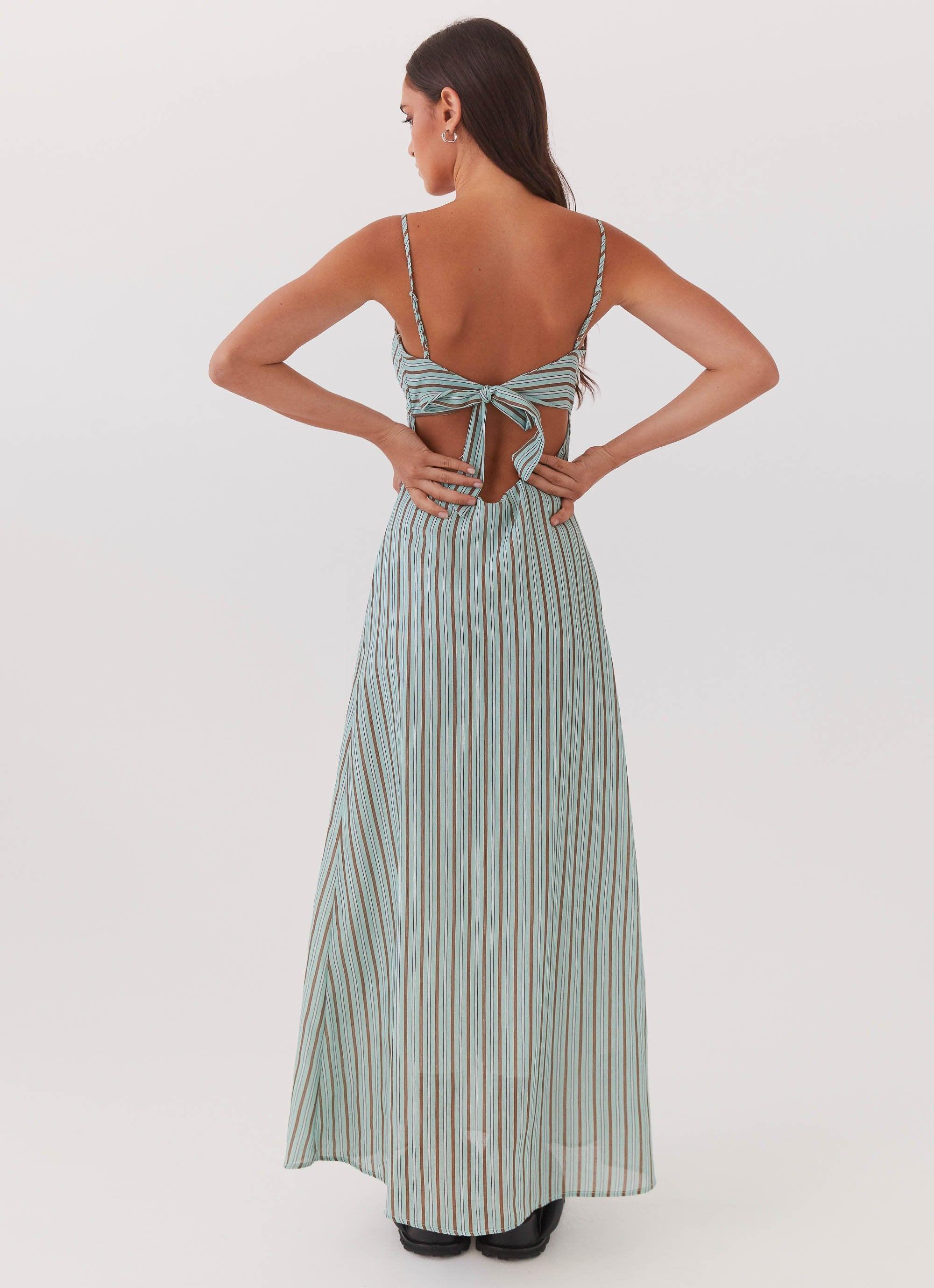 Flora Linen Maxi Dress - Coastal Stripe Product Image