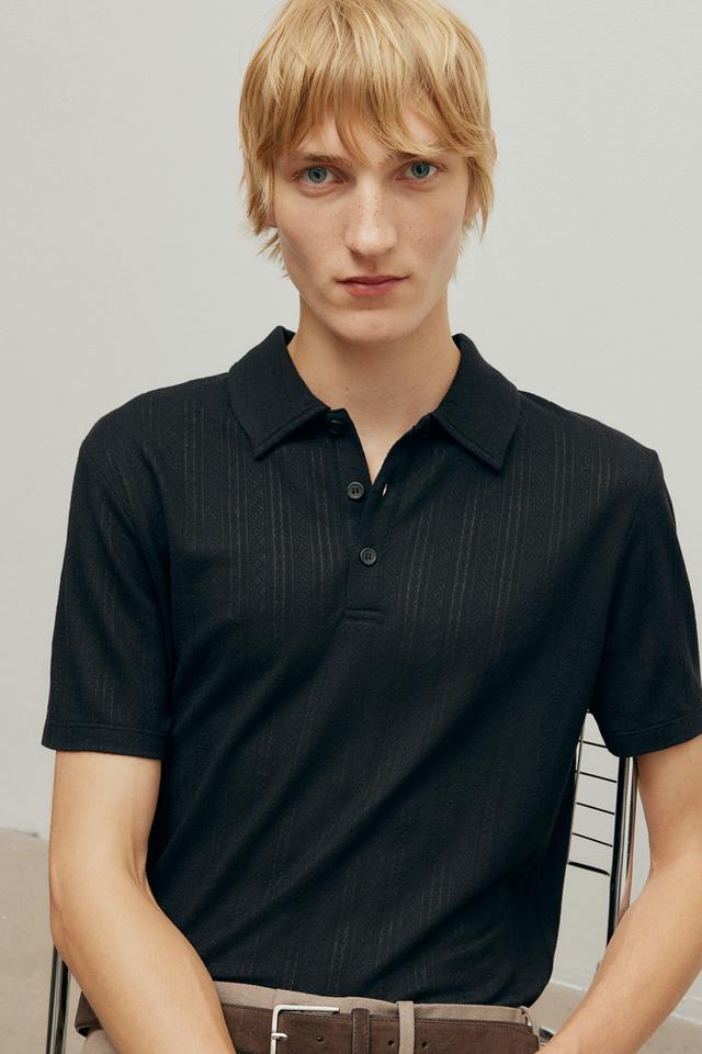 Slim Fit Textured Jersey Polo Shirt Product Image