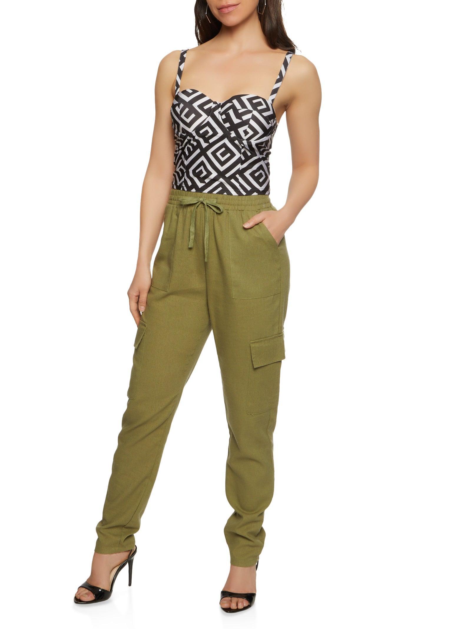 Womens Linen Slim Leg Cargo Pants Product Image