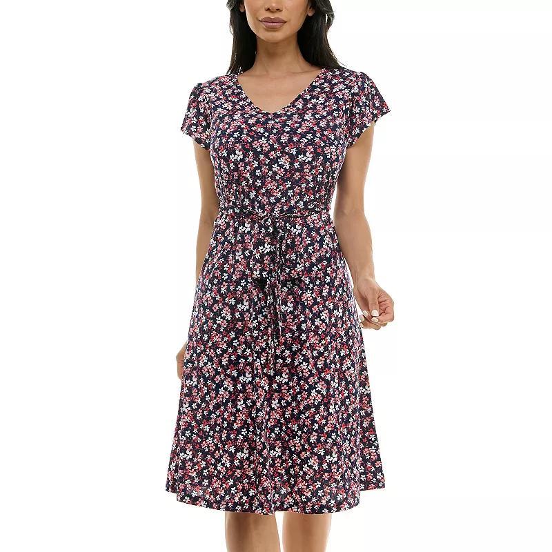 Womens Nina Leonard Cap Sleeve V-Neck Dress Product Image