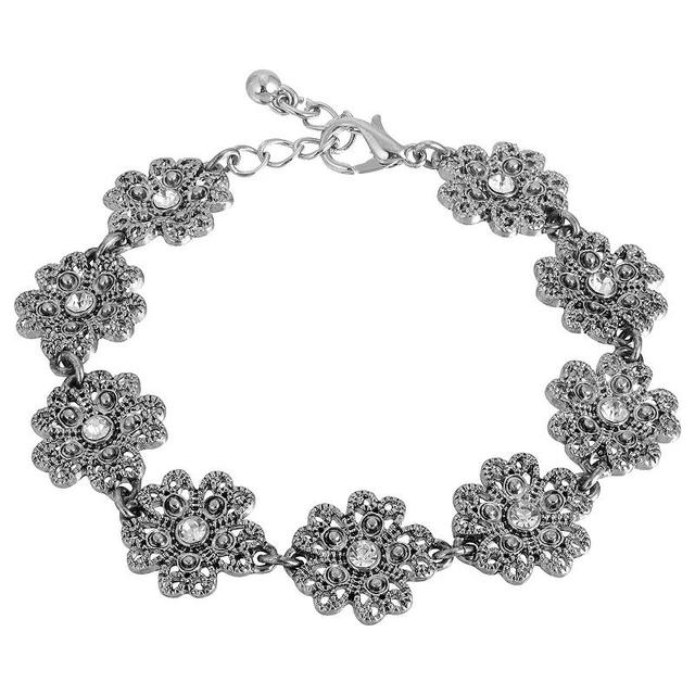 1928 Silver Tone Crystal Flower Link Bracelet, Womens, White Product Image