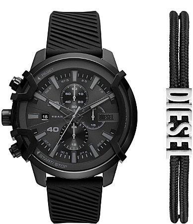 Diesel Mens Griffed Chronograph Black Silicone Watch 48mm Gift Set - Black Product Image