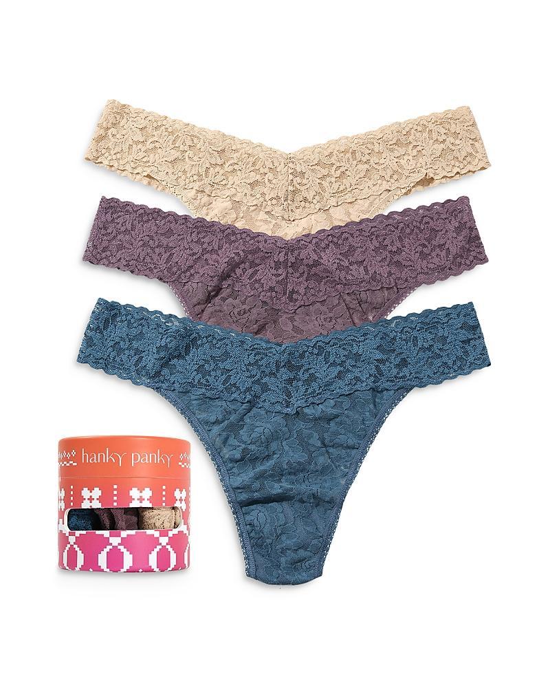 Hanky Panky Signature Lace Original Rise Thong 3 Pack (Night Forest Green/Glo Pink/African Violet 1) Women's Underwear Product Image