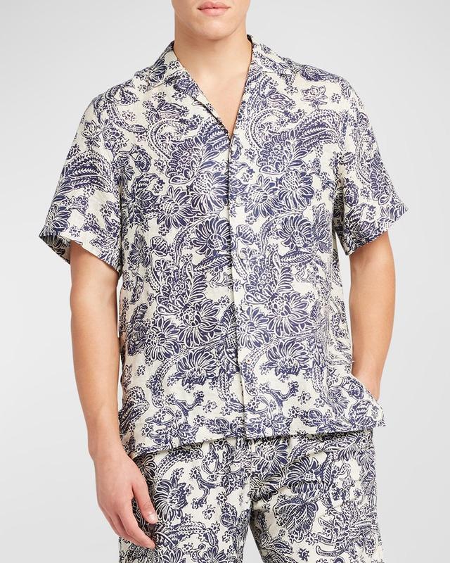 Mens Tindaro Linen Printed Camp Shirt Product Image