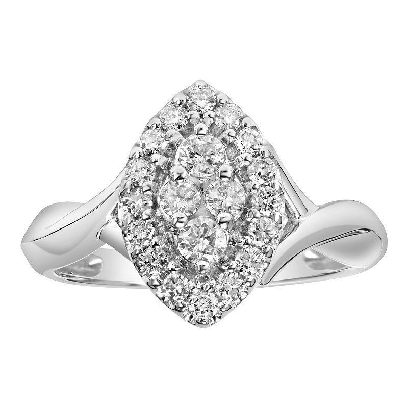 Love Always 10k White Gold 1/2 Carat T.W. Diamond Marquise-Shape Cluster Halo Engagement Ring, Womens Silver Product Image