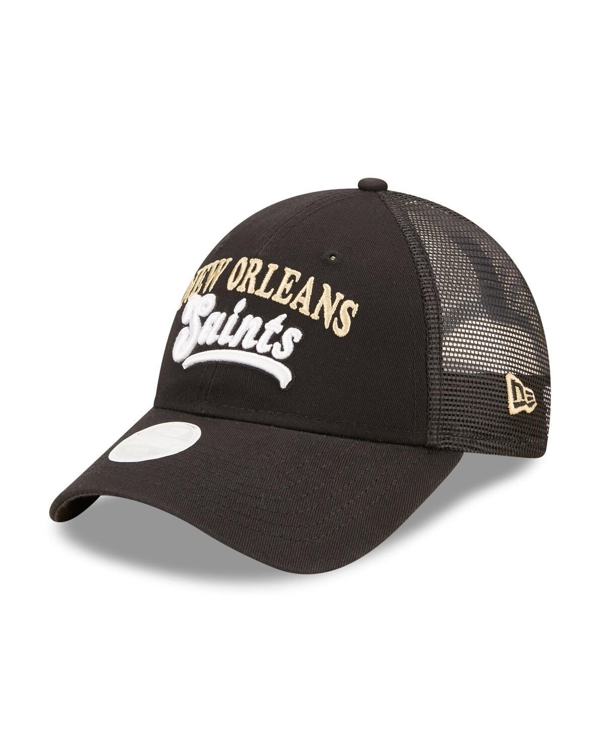 Womens New Era Black New Orleans Saints Team Trucker 9FORTY Snapback Hat Product Image