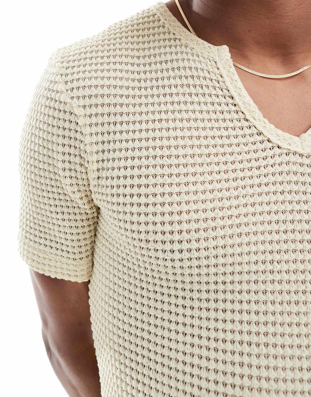 ASOS DESIGN boxy t-shirt in beige crochet Product Image