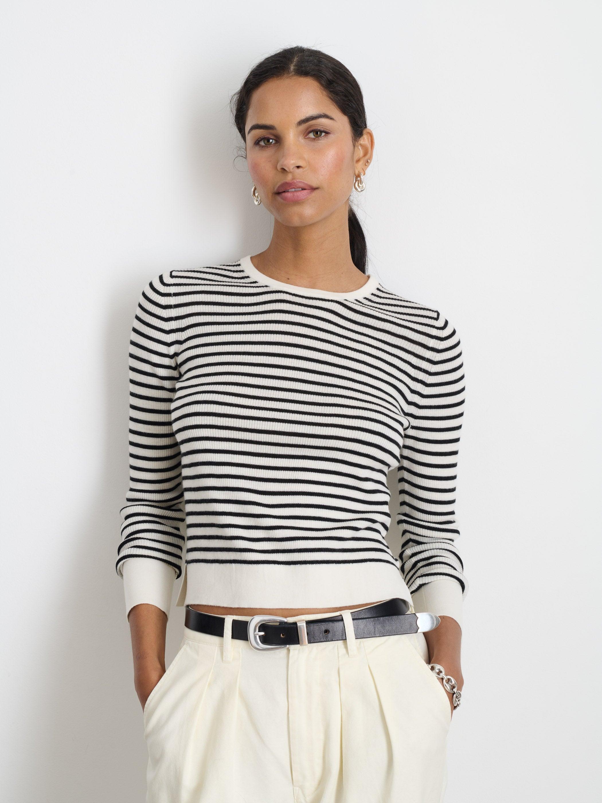 Ava Long-Sleeve Sweater Tee In Stripe Extra Fine Merino Female Product Image