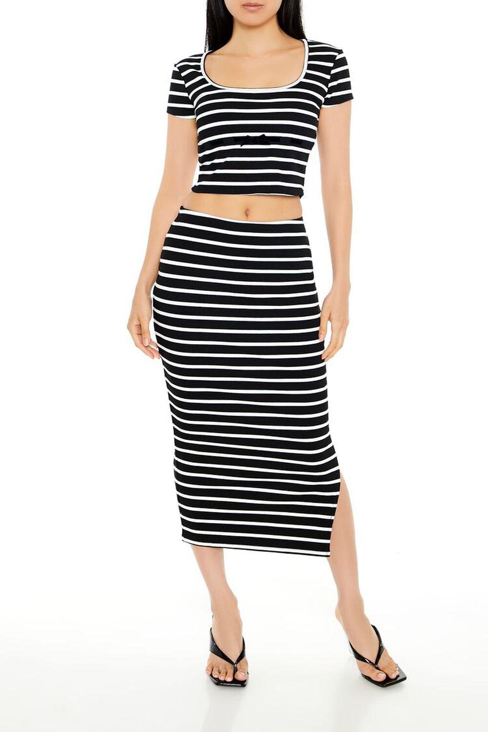 Striped Cropped Tee & Midi Skirt Set | Forever 21 Product Image