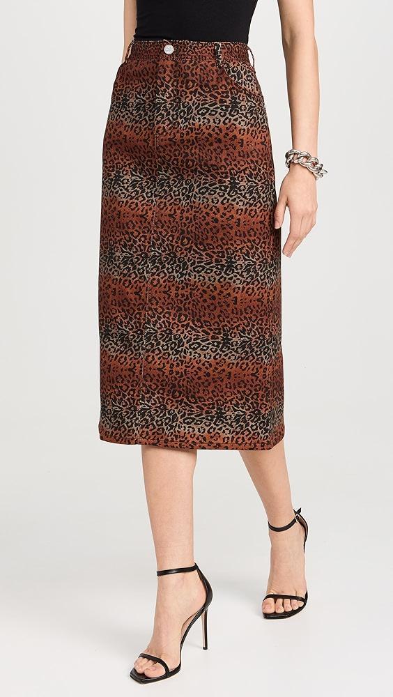 BruceGlen Linear Leopard High Waist Midi Denim Skirt | Shopbop Product Image