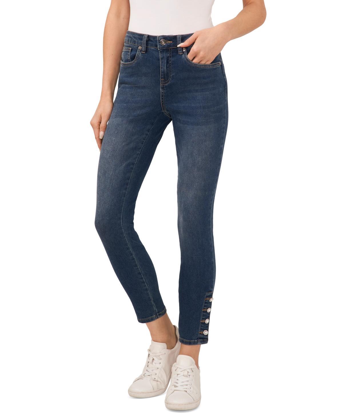 CeCe Indigo Wash Pearl Cuff Skinny Denim Jeans Product Image