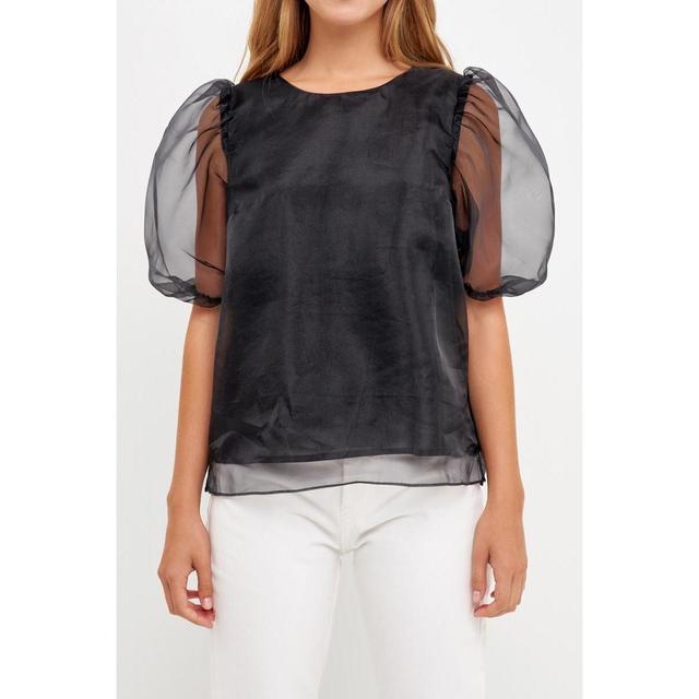 English Factory Womens Organza Puff Sleeve Top Product Image