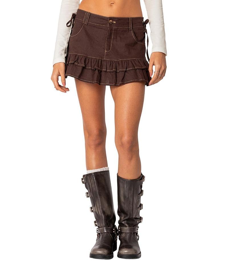 EDIKTED Dev Ruffle Denim Miniskirt Product Image