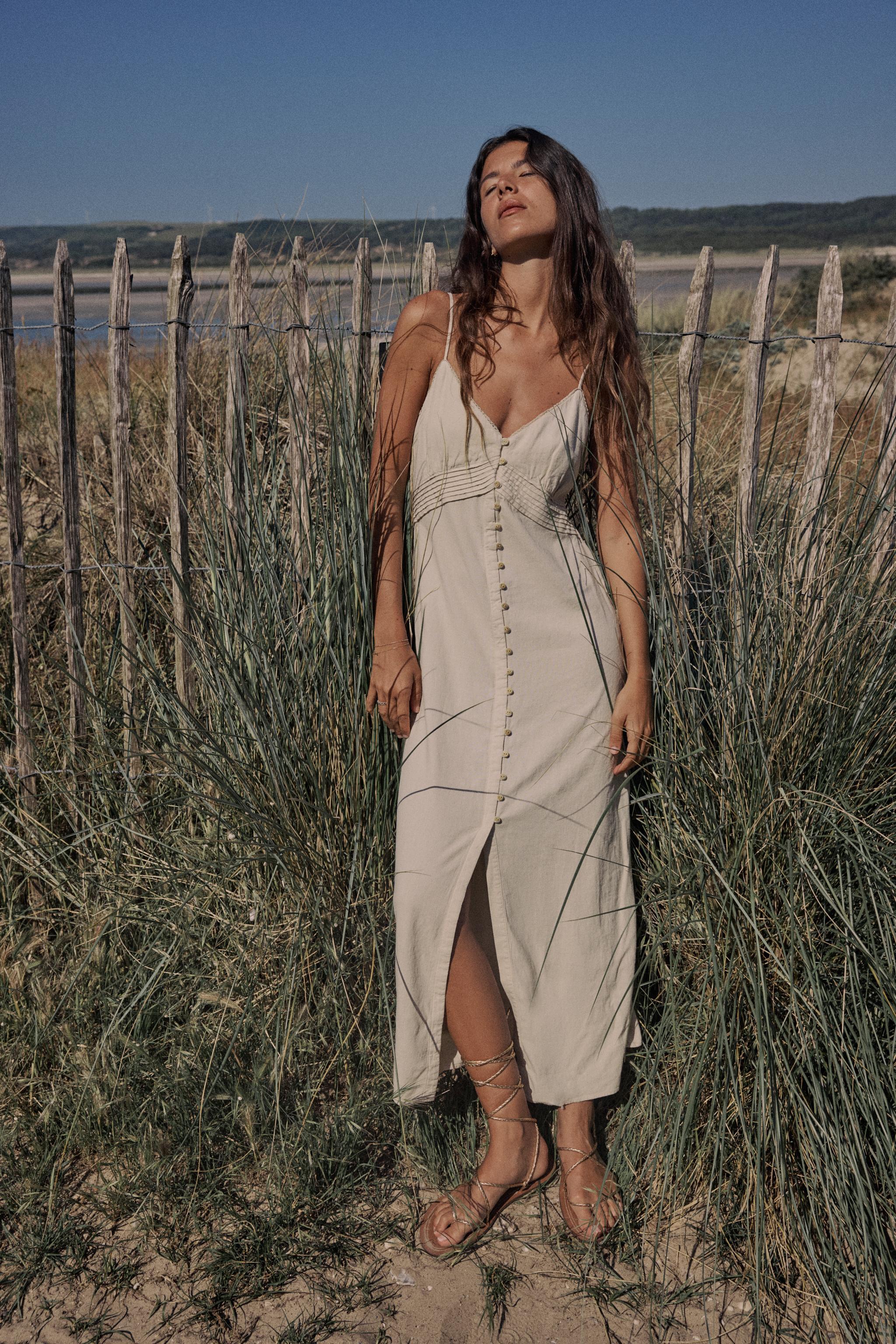 STRAPPY LINEN BLEND MIDI DRESS Product Image