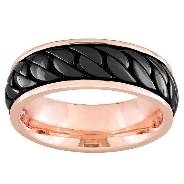 Stella Grace Mens Rose Gold Tone Sterling Silver Ribbed Design with Black Rhodium Pink Tone Product Image