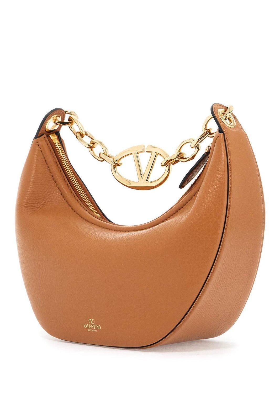 VALENTINO GARAVANI Vlogo Moon Zip-up Medium Shoulder Bag In Leather Brown Product Image