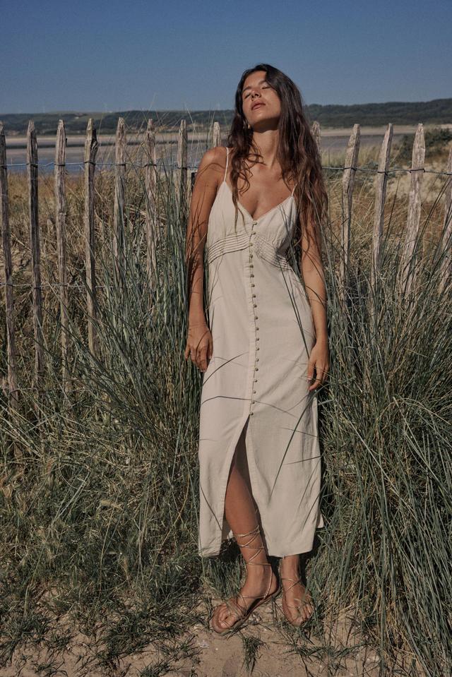 STRAPPY LINEN BLEND MIDI DRESS Product Image